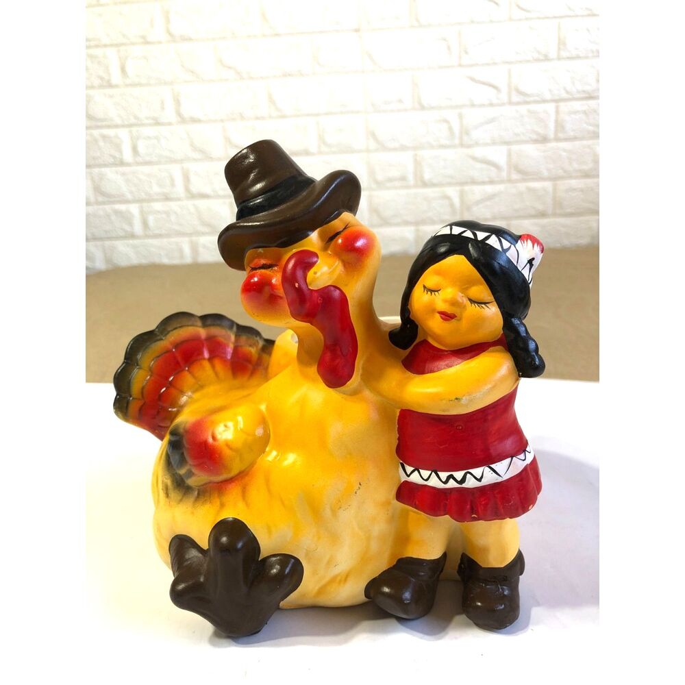 Vintage 80s Neals Plant Exchange Thanksgiving Turkey Figurine Planter Ceramic 7"